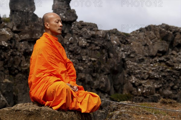 Buddhist monk meditating