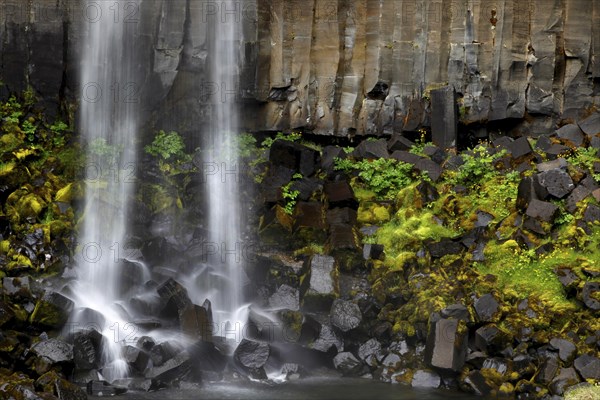 Columnar basalt with waterfall