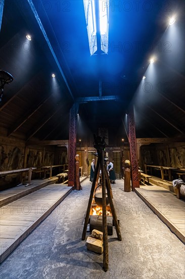 Reconstructed long house in the Lofotr Viking Museum