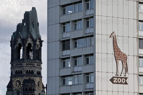 Kaiser-Wilhelm-Memorial-Church and high-rise building with reference to the zoo