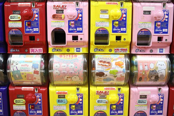 Colourful Gashapon capsule toy vending machines in Akihabara