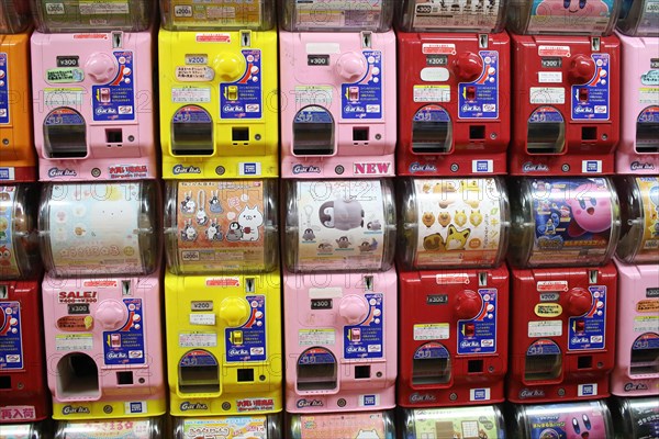 Colourful Gashapon capsule toy vending machines in Akihabara