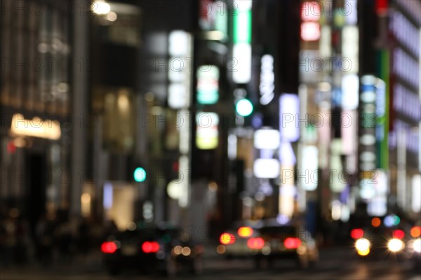 Abstract city lights downtown in Ginza district