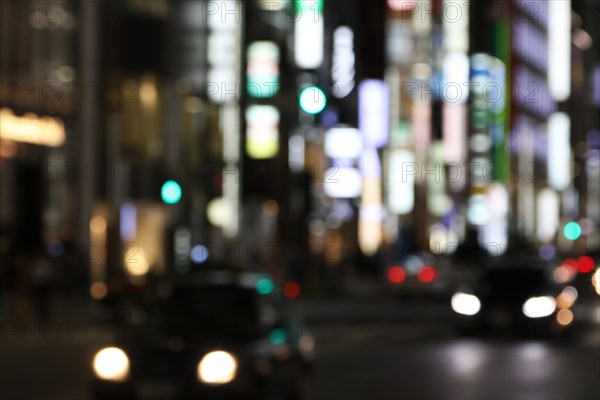 Abstract city lights downtown in Ginza district