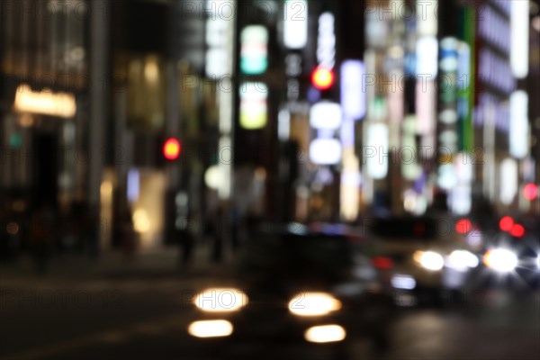 Abstract city lights downtown in Ginza district