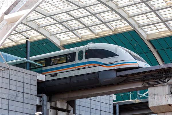 Shanghai Transrapid Maglev maglev train at Longyang Road station in Shanghai