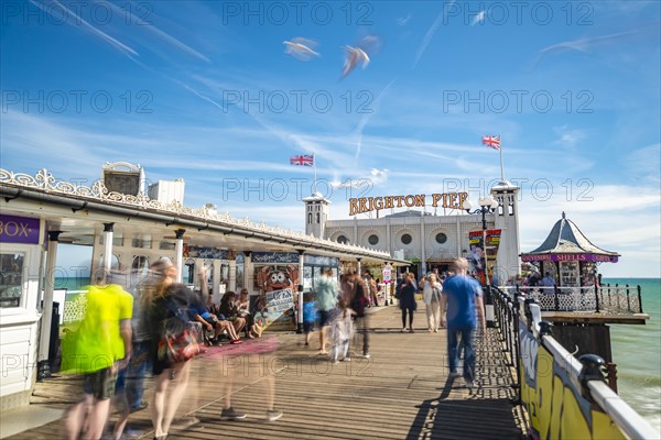 Tourists at Brighton Palace Pier with seagulls