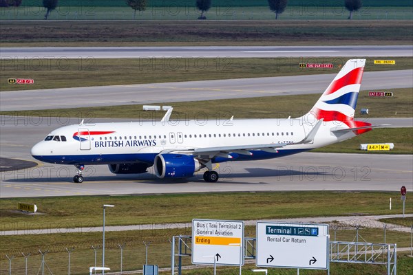 A British Airways Airbus A320neo with registration G-TTNK at Munich Airport
