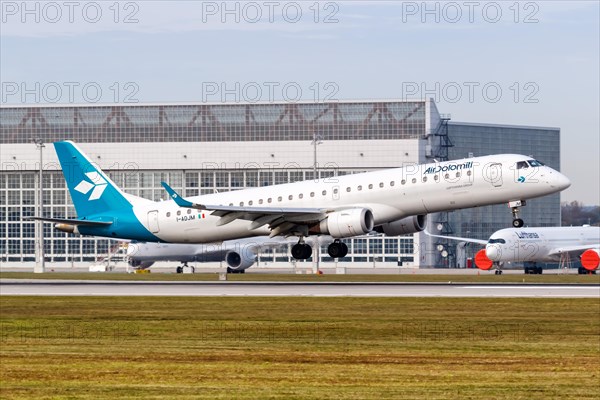 An Embraer ERJ 195 aircraft of Air Dolomiti with registration number I-ADJM at Munich Airport