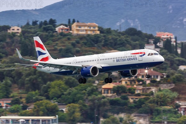 A British Airways Airbus A321neo aircraft with registration G-NEOU at Corfu Airport