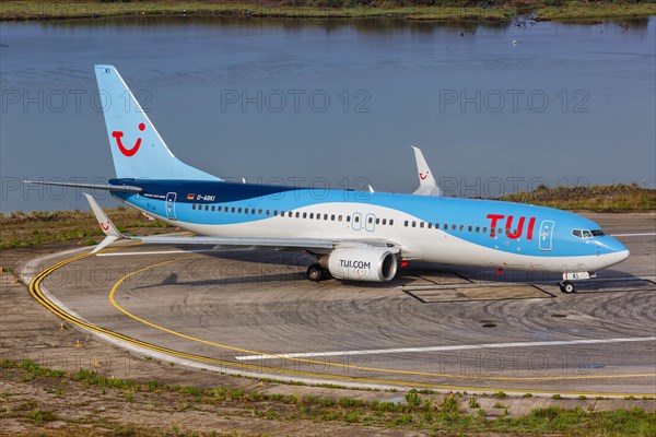 A TUI Boeing 737-800 with registration D-ABKI at Corfu Airport