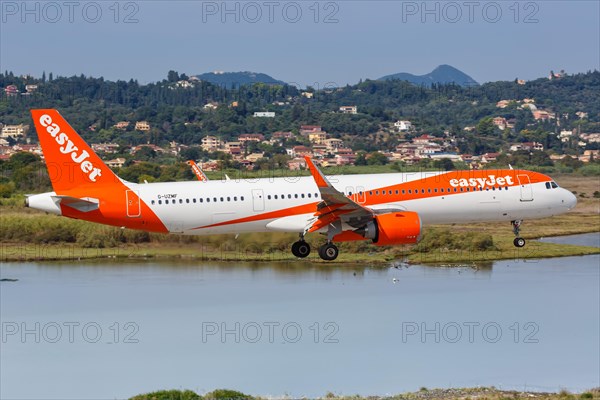 An Airbus A321neo aircraft of EasyJet with registration G-UZMF at Corfu Airport