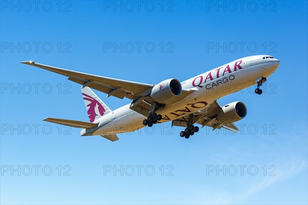 A Boeing 777F aircraft of Qatar Airways Cargo with registration A7-BFG at Luxembourg Airport