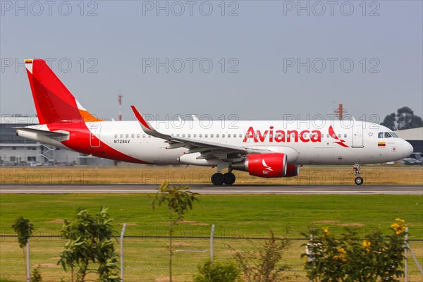 An Avianca Airbus A320 aircraft with registration N728AV takes off from Bogota airport