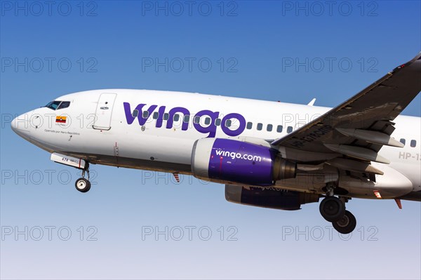 A Wingo Boeing 737-700 aircraft with registration HP-1378CMP takes off from Cartagena Airport