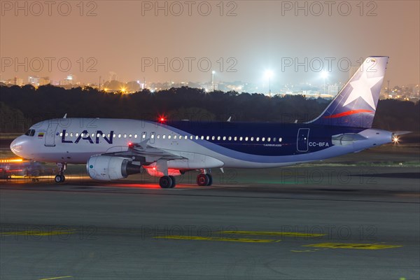 An Airbus A320 aircraft of LAN with registration CC-BFA at Cartagena Airport