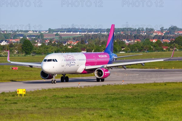 An Airbus A321 aircraft of Wizzair with registration number HA-LXF at Gdansk Gdansk Airport