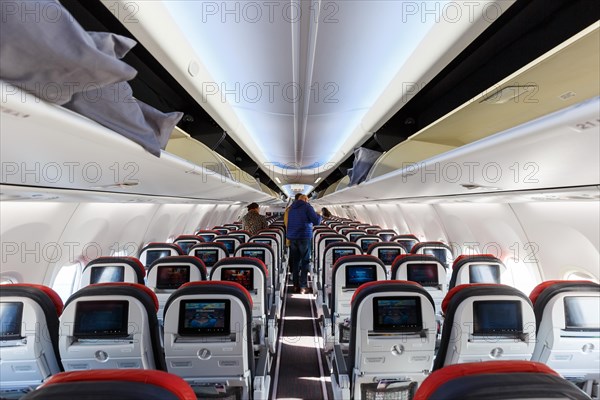 Cabin of Turkish Airlines Boeing 737-800 at Munich Airport