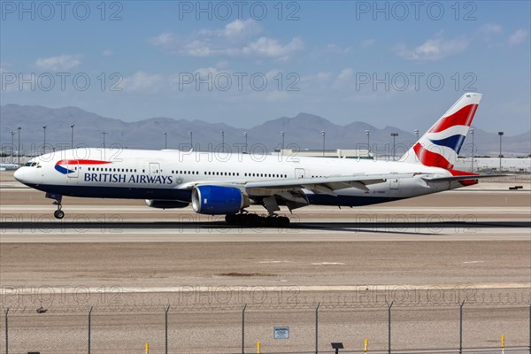 A British Airways Boeing 777-200 aircraft with registration G-YMMD at Las Vegas airport