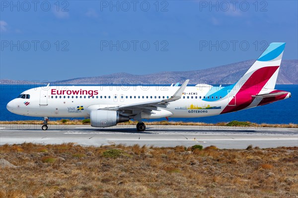 An Airbus A320 aircraft of Eurowings with registration number D-AEWG at Heraklion Airport