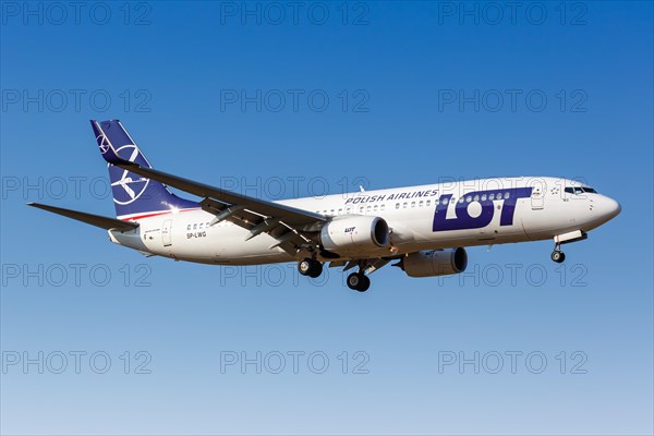 A Boeing 737-800 of LOT Polish Airlines with the registration SP-LWG at Zakynthos Airport