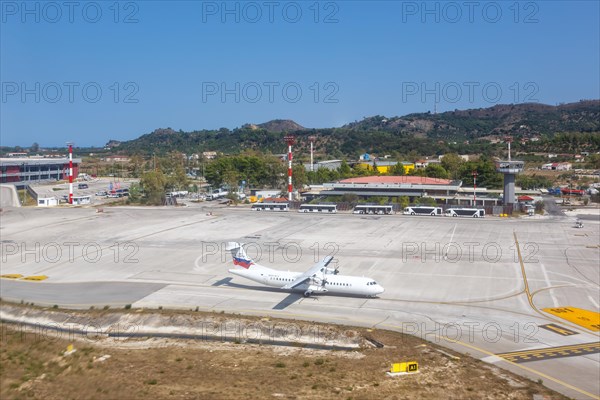 An ATR 72-500 aircraft of Sky Express with registration SX-NIV at Zakynthos airport