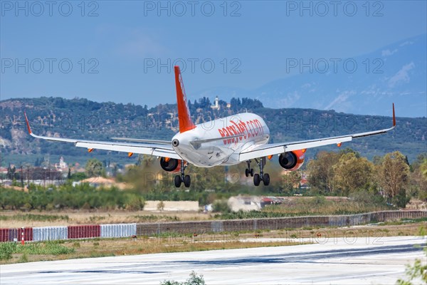 An Airbus A320 aircraft of EasyJet with registration G-EZOI at Zakynthos airport