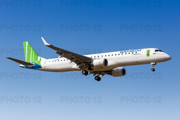 An Embraer 195 aircraft of Bamboo Airways with registration number OY-GDB at Zakynthos Airport