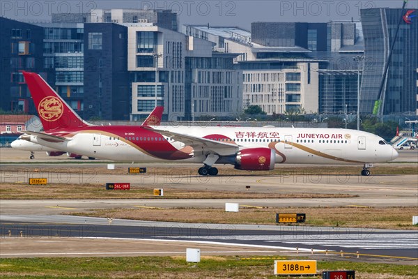 A Juneyao Air Boeing 787-9 Dreamliner with registration number B-208A at Shanghai Hongqiao Airport