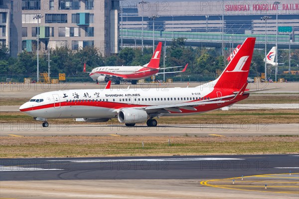 A Shanghai Airlines Boeing 737-800 with registration number B-6108 at Shanghai Hongqiao Airport
