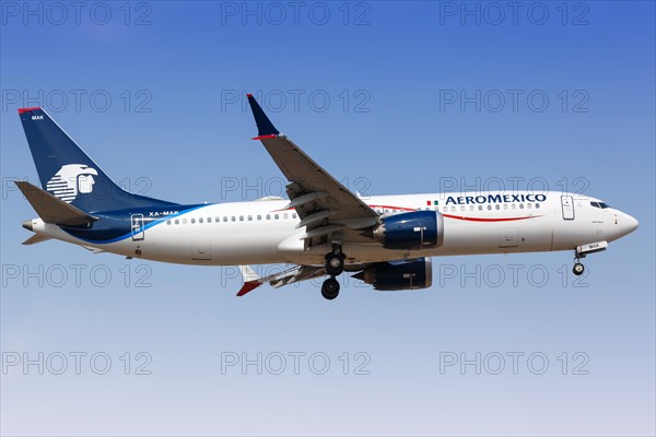 A Boeing 737-8 MAX aircraft of AeroMexico with registration XA-MAK lands at Lima Airport