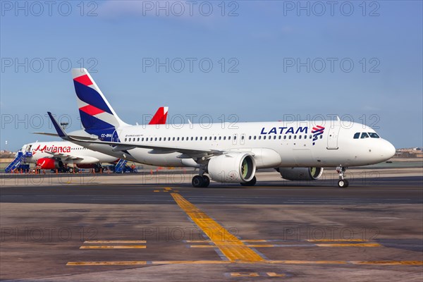 An Airbus A320neo of LATAM with the registration CC-BHA at Lima Airport