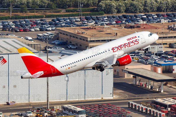 An Iberia Express Airbus A320 with the registration EC-LEA takes off from Palma de Majorca Airport