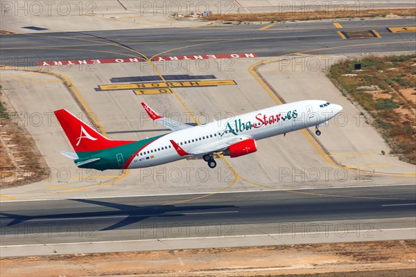 An AlbaStar Boeing B737-800 with the registration EC-MTV takes off from Palma de Majorca Airport