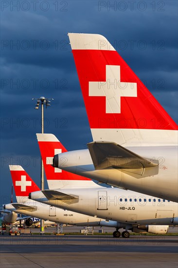 Swiss Airbus A320 aircraft tails tail unit at Zurich airport
