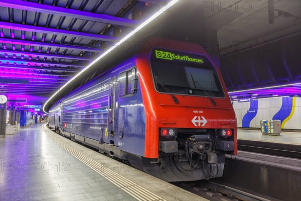 SBB locomotive class Re 450 double-decker train S-Bahn Zurich at Zurich Airport station
