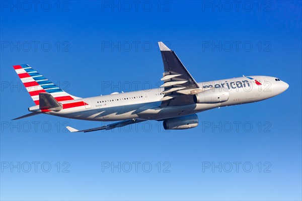 An American Airlines Airbus A330-200 with registration N291AY takes off from Frankfurt Airport
