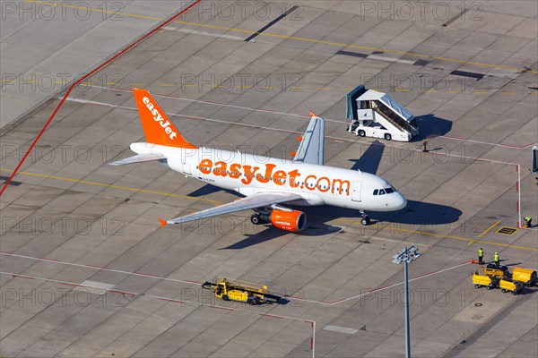 An Airbus A320 of EasyJet with the registration G-EZOH at Stuttgart airport