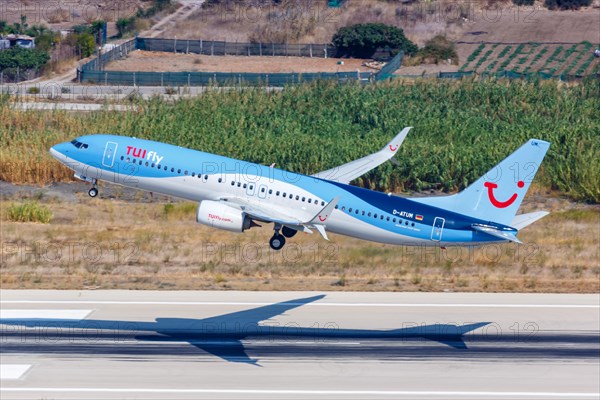 A TUIfly Boeing 737-800 with the registration D-ATUM at Rhodes Airport