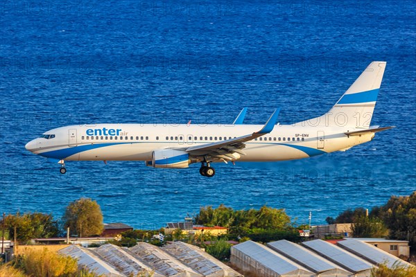 A Boeing 737-800 of Enter Air with the registration SP-ENV at Rhodes Airport