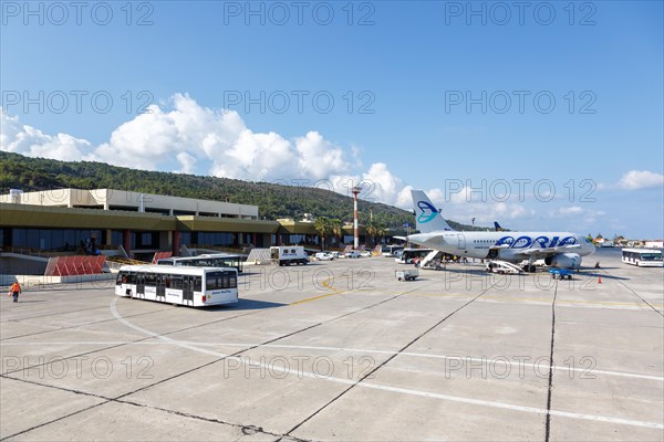 An Airbus A319 aircraft of Adria Airways with registration S5-AAP at Rhodes Airport