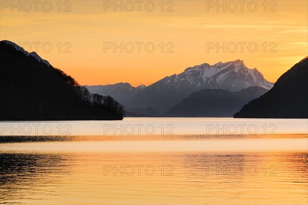 Lake with mountains in the background