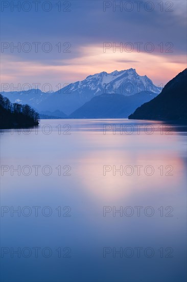 Lake with mountains in the background