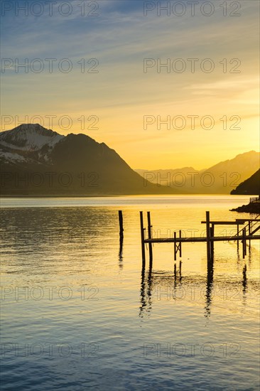 Lake with mountains in the background