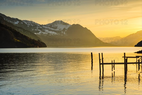 Lake with mountains in the background