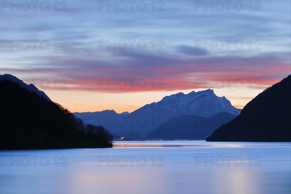 Lake with mountains in the background