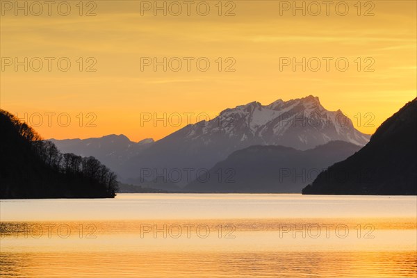 Lake with mountains in the background