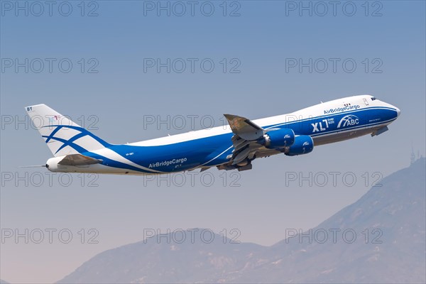 A Boeing 747-8F aircraft of AirBridgeCargo with the registration VP-BBY at Hong Kong Airport