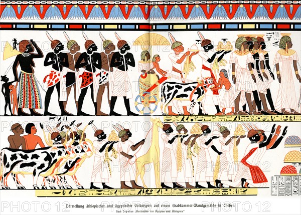 Depiction of Ethiopian and Egyptian folk types on a burial chamber mural in Thebes