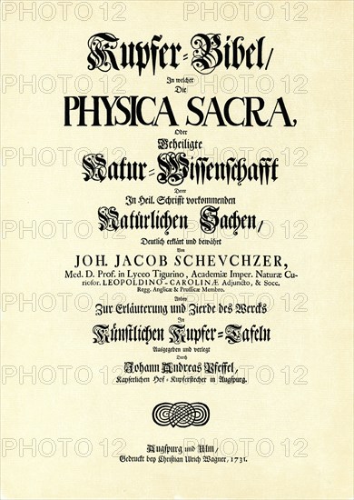 Title page of the Physica sacra or Copper Bible by Johann Jakob Scheuchzer (1672-1733)